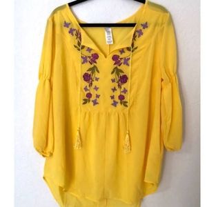 Avon yellow floral embroidered shirt
